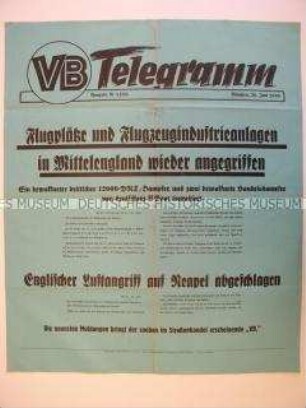 Maueranschlag des "Völkischen Beobachters": "Flugplätze und Flugzeugindustrieanlagen in Mittelengland wieder angegriffen"