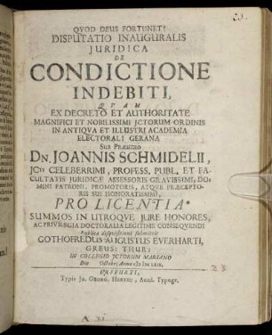 Disputatio Inauguralis Iuridica De Condictione Indebiti
