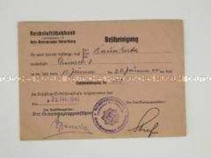 Bescheinigung über die Teilnahme an einem Luftschutzlehrgang