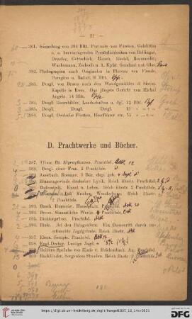 D. Prachtwerke und Bücher (Nr. 387 - 423)