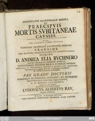 Dissertatio Inavgvralis Medica De Praecipvis Mortis Svbitaneae Cavssis