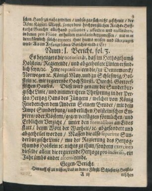 Num: 1. Bericht. fol. 3.
