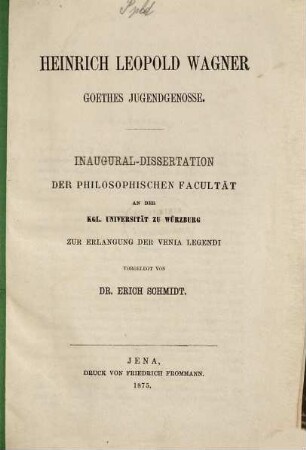 Heinrich Leopold Wagner, Goethes Jugendgenosse