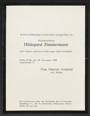 Brief von Adelheid Andree an Gerhart Hauptmann