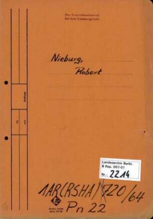Personenheft Robert Nieburg (*23.03.1903), Kriminalsekretär