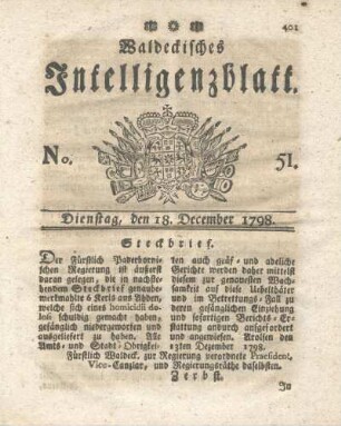 No. 51, Dienstag, den 18. December 1798