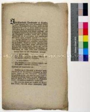 Bekanntmachung der deputierten Stände des Meißnischen Kreises betreffend die Zahlung der von Napoléon I. Bonaparte erhobenen Kontribution