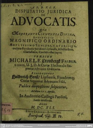 Disputatio iuridica de advocatis