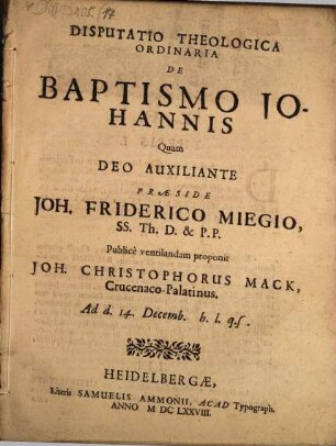Disp. ... de baptismo Johannis