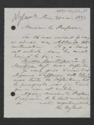 Brief von William Nylander an Unbekannt