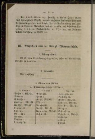 III. Nachrichten über die Königl. Thierarzneischule
