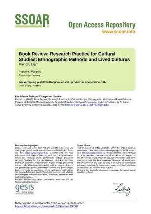 Book Review: Research Practice for Cultural Studies: Ethnographic Methods and Lived Cultures