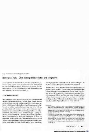 Homogenes Volk - über Homogenitätspostulate und Integration
