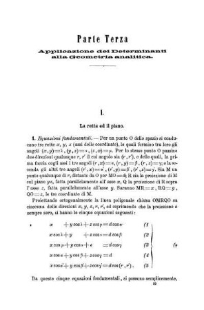 Parte Terza. Applicazioni dei Determinanti alla Geometria Analitica.