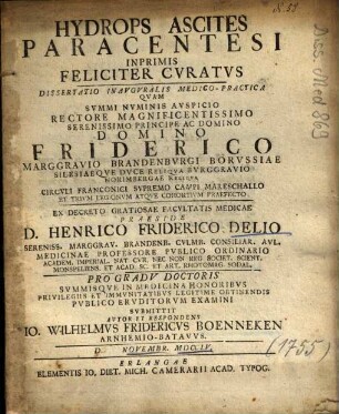 Hydrops Ascites Paracentesi Inprimis Feliciter Cvratvs