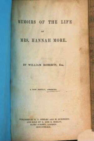 Memoirs of the life of Mrs. Hannah More
