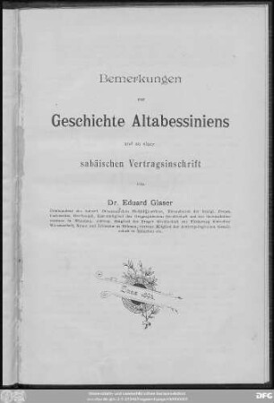 Bemerkungen zur Geschichte Altabessiniens und zu einer sabäischen Vertragsinschrift