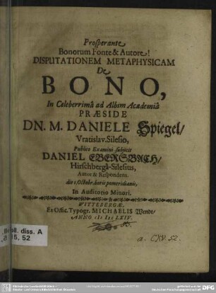 Disputationem metaphysicam de bono