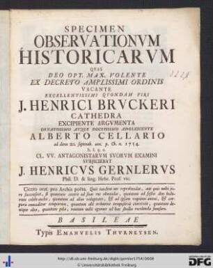 Specimen Observationvm Historicarvm