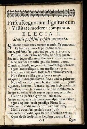 Prisca Regnorum dignitas cum Vastitate moderna comparata.