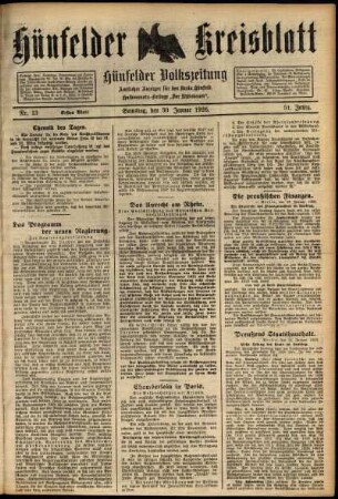 Erste Ausgabe vom Samstag, den 30. Januar 1926.