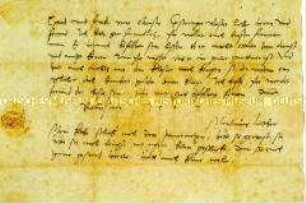 Eigenhändiger Brief Martin Luthers an Hans von Dolzig mit Bitte um eine Anstellung für einen ehemaligen Mönch