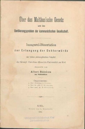 Über das Malthus'sche Gesetz und das Bevölkerungsproblem der kommunistischen Gesellschaft