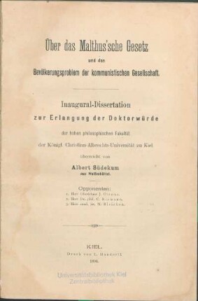 Über das Malthus'sche Gesetz und das Bevölkerungsproblem der kommunistischen Gesellschaft