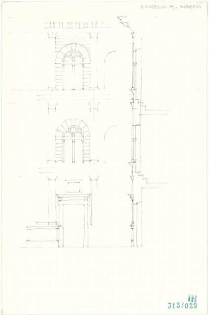 Fischer, Theodor; Italien; Bauaufnahmen - Palazzo Rucellai in Florenz (Teilansicht, Schnitt)