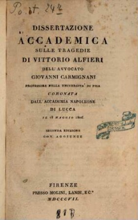 Dissertazione accademica sulle tragedie di Vittorio Alfieri