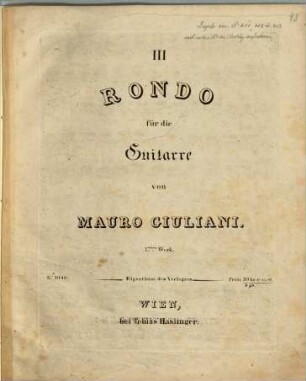 III rondo : für die Guitarre ; 17tes Werk