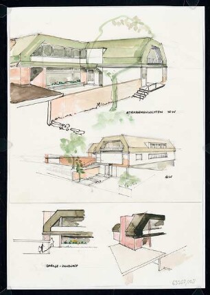 Villa des Architekten Erbacher Straße 7a, Berlin-Grunewald Aufstockungsentwürfe: Perspektiven und Schnitt