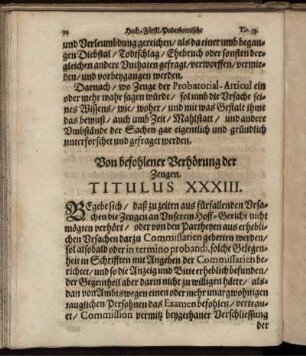 Von befohlener Verhörung der Zeugen. Titulus XXXIII.