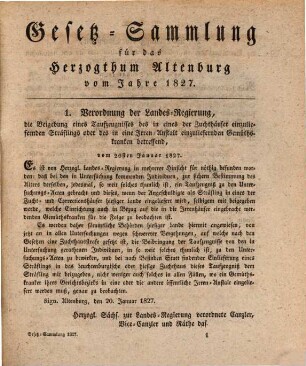 Gesetz-Sammlung für das Herzogthum Altenburg : auf das Jahr .... 1827