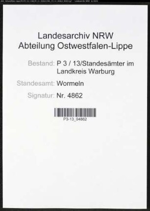 Sterberegister Standesamt Wormeln