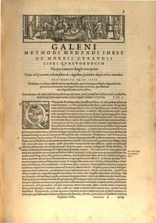 Galeni omnia quae extant opera : in latinum sermonem conversa ; pro quibus illustrandis quid actum sit, tum ex praefatione, tum ex librorum indice deprehendes, 8. Librorum septima classis curativam methodum tum diffuse tum breviter descriptam, victus rationem in morbis acutis ... machinamentorum tractatum continet