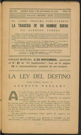 1924008364: La ley del destino : novela inédita