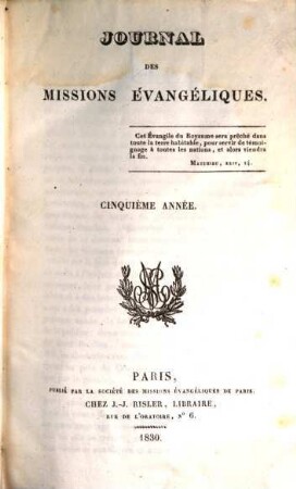 Journal des missions évangéliques. 5. 1830