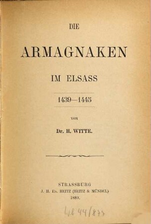 Die Armagnaken im Elsass : 1439-1445