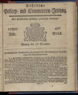 49tes Stueck, Montag den 9ten December. 1782