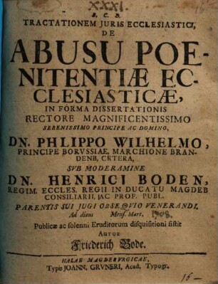 Tractationem Iuris Ecclesiastici, De Abusu Poenitentiae Ecclesiasticae