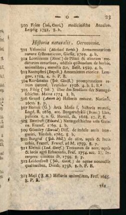 Historia naturlais, Oeconomia.