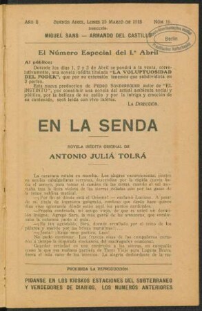 1918000219: En la senda : novela inédita original