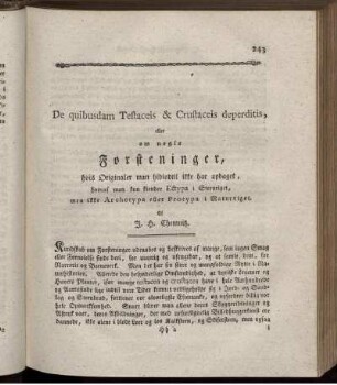 De quibusdam Testaceis & Crustaceis deperditis, eller om nogle Forfteninger...