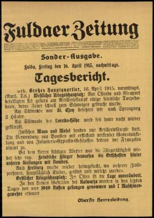 Ausgabe vom Freitag, den 16. April 1915.