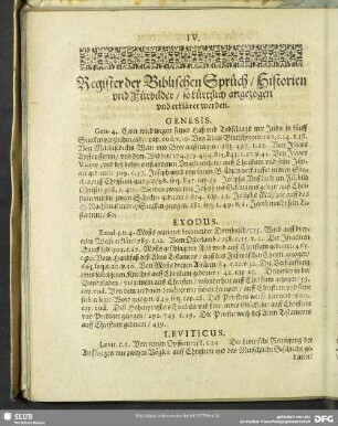 Register der Biblischen Sprüch, Historien und Fürbilder, so kürtzlich angezogen und erkläret werden