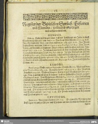 Register der Biblischen Sprüch, Historien und Fürbilder, so kürtzlich angezogen und erkläret werden