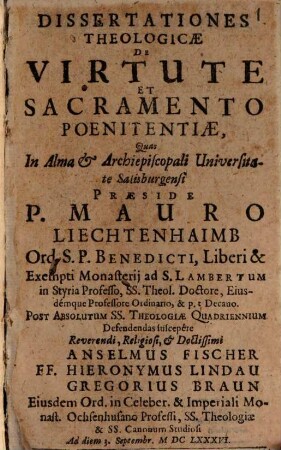 Dissertationes theol. de virtute et sacramento poenitentiae