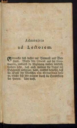 Admonitio ad Lectorem.