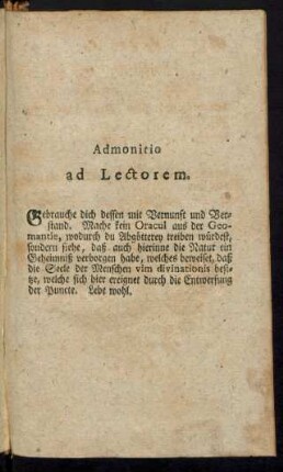 Admonitio ad Lectorem.